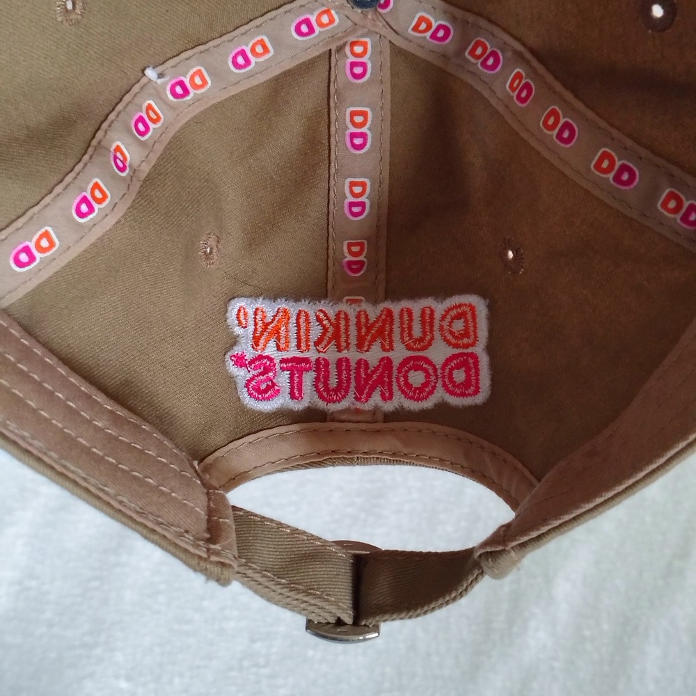 Dunkin Donuts Hat Cap Strap Back One Size Tan Cotton Twill Coffee Bottle - Picture 11 of 12